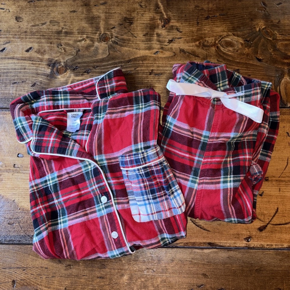 Lands End 100% Cotton Patchwork Plaid Women's Pajama Set Cozy Cabincore XL
